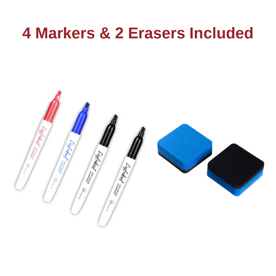 4 dry erase markers and 2 erasers included with every coaching board
