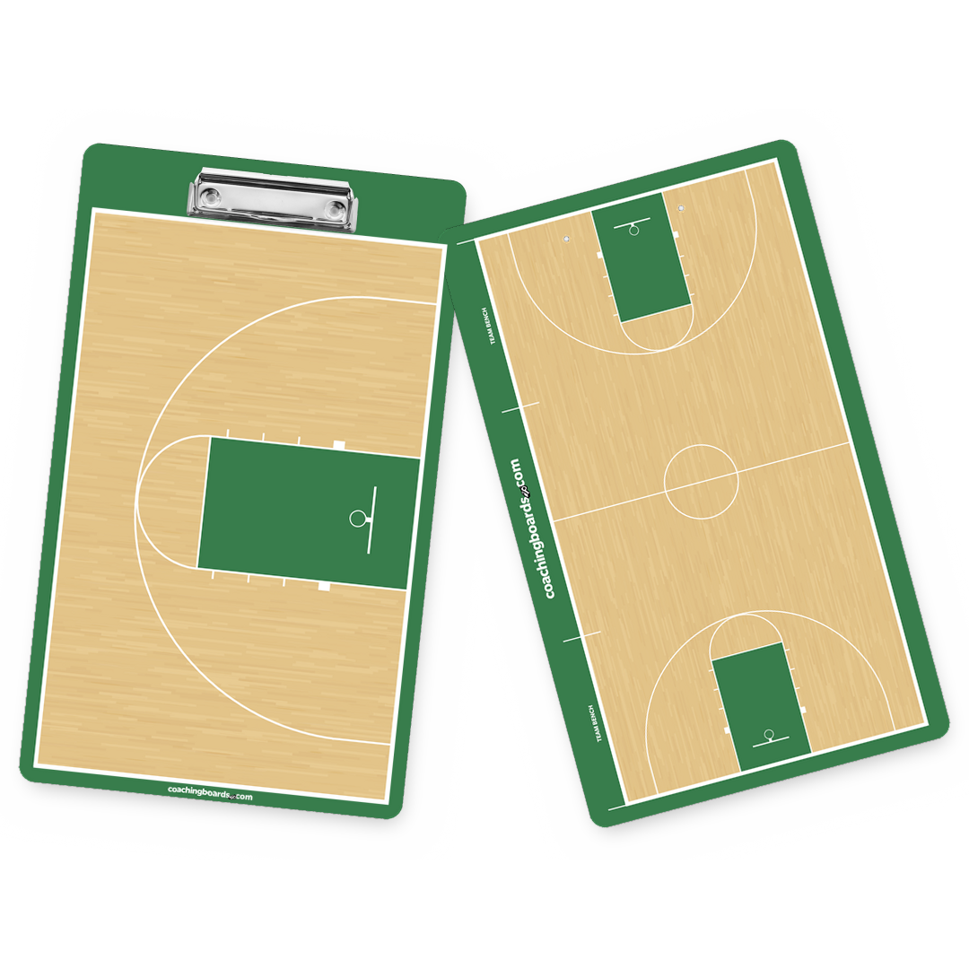 Green / White NCAA basketball dry erase coaching clipboard, front and back