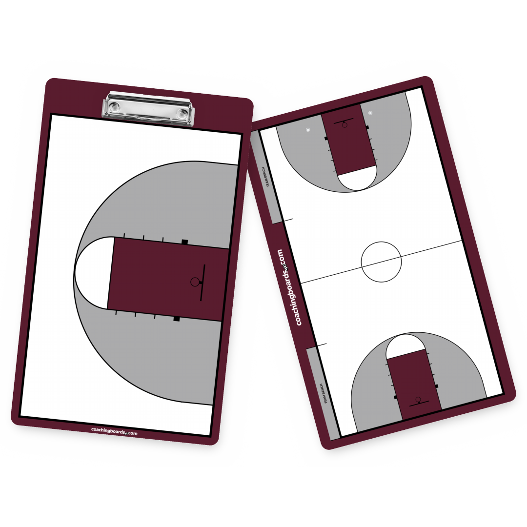 Maroon / White NCAA basketball dry erase coaching clipboard, front and back