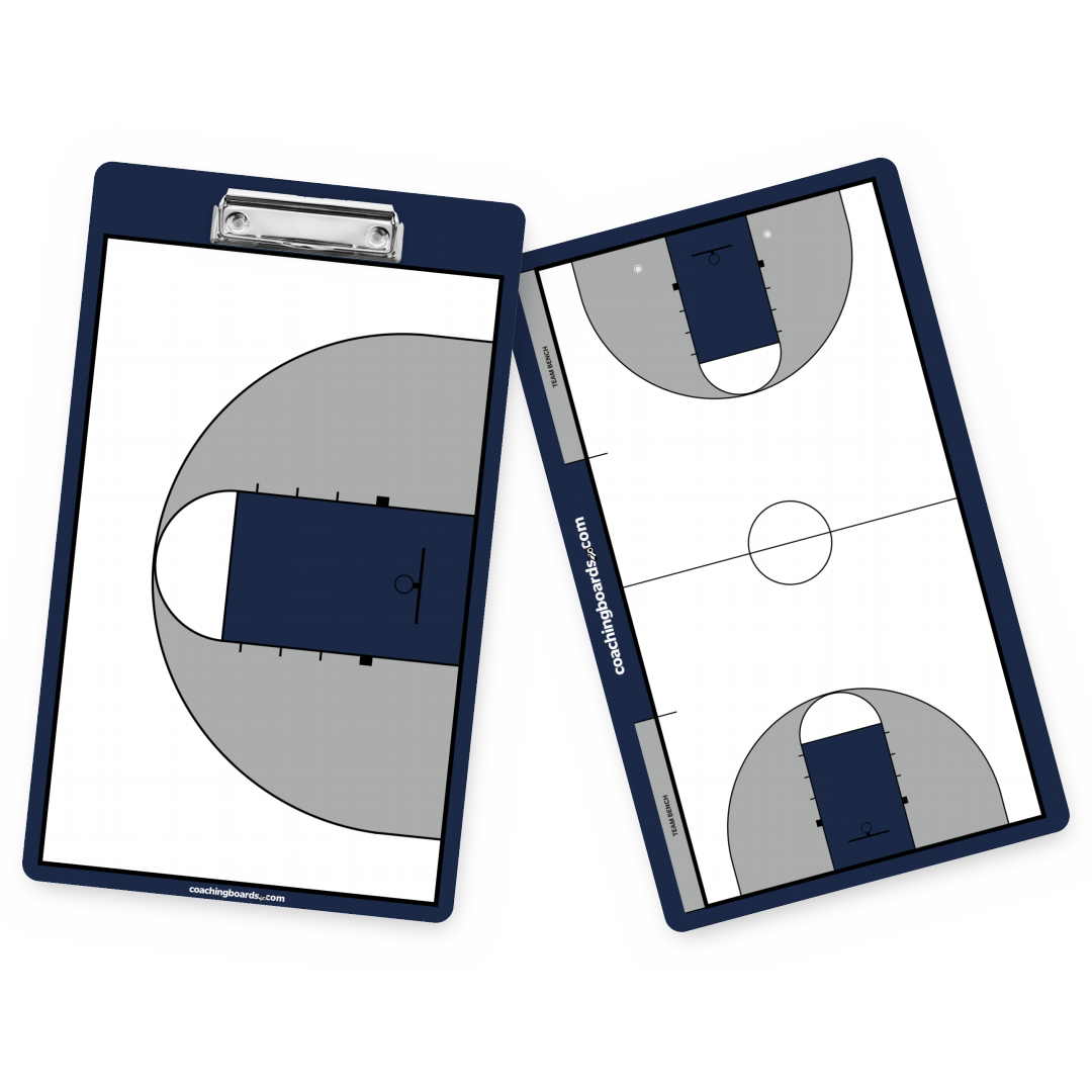 Navy / White NCAA basketball dry erase coaching clipboard, front and back