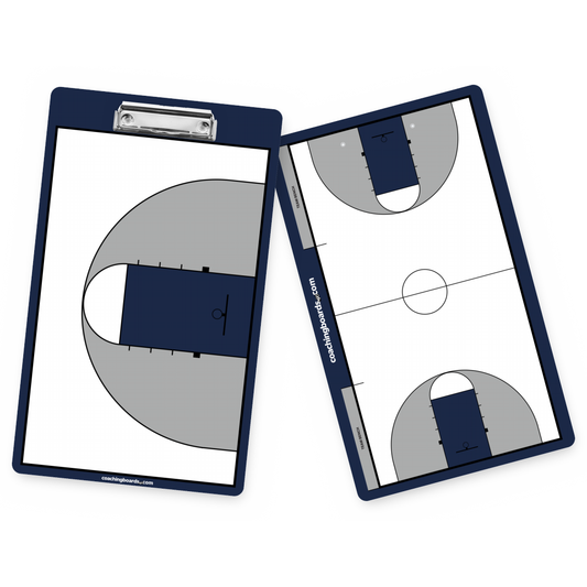 Navy / White NCAA basketball dry erase coaching clipboard, front and back