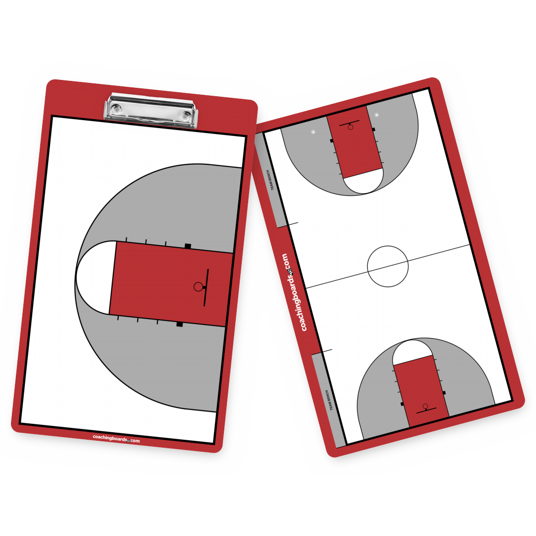 Red / White NCAA basketball dry erase coaching clipboard, front and back