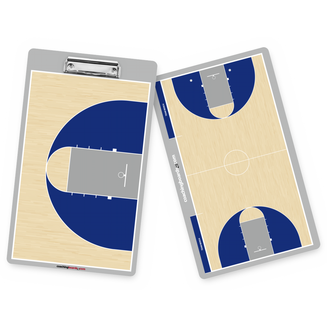 Royal / White NCAA basketball dry erase coaching clipboard, front and back