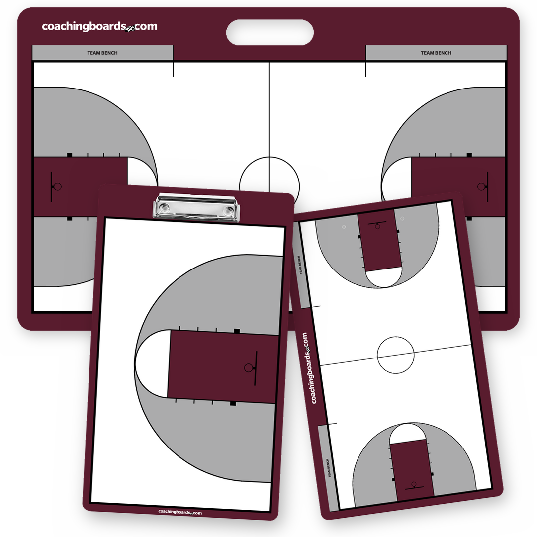 Maroon / White NCAA basketball coaching board package, large board and two-sided clipboard