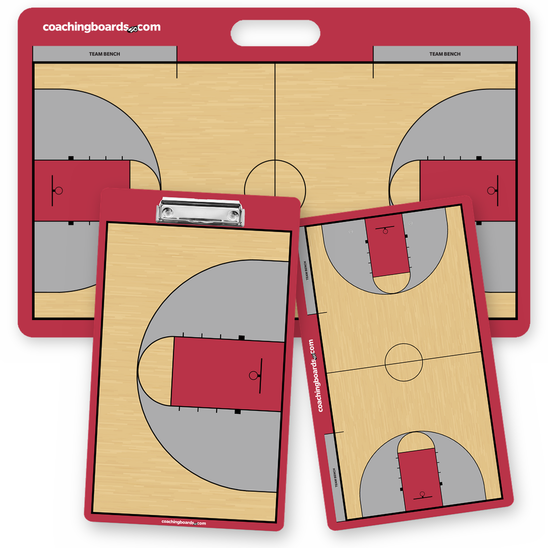 Red / Black NCAA basketball coaching board package, large board and two-sided clipboard