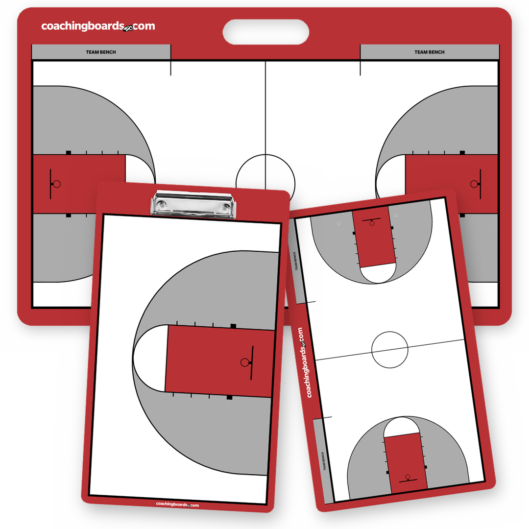 Red / White NCAA basketball coaching board package, large board and two-sided clipboard