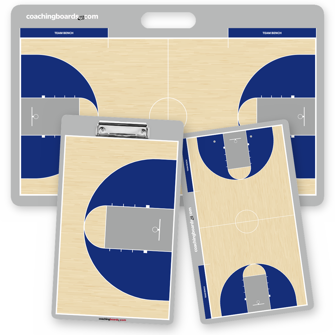 Royal / White NCAA basketball coaching board package, large board and two-sided clipboard